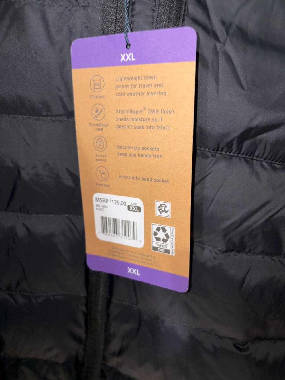 NWT Eddie Bauer Men Packable Down Jacket Coat XXL Lightweight Warmth Travel Snow - Picture 4 of 9